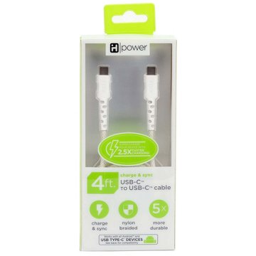 iHome USB-C to USB-C Charging Cable - White, 3'