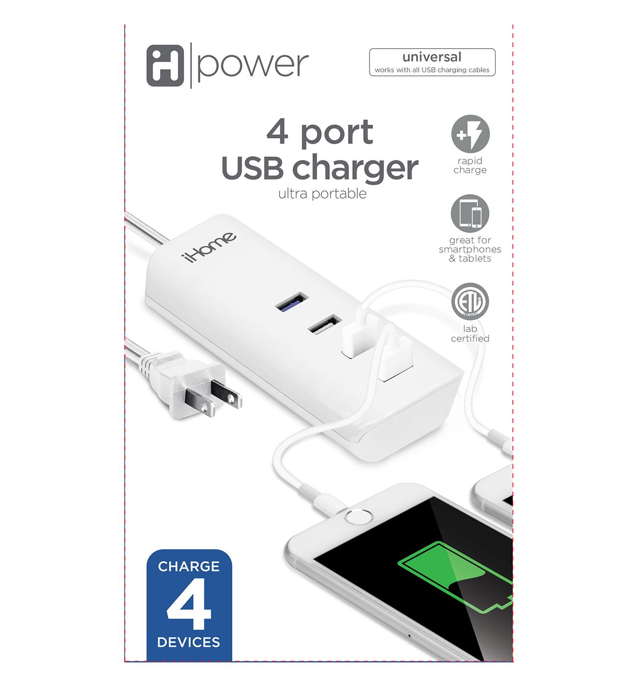 iHome 4-Port USB Charger - White; image 1 of 2