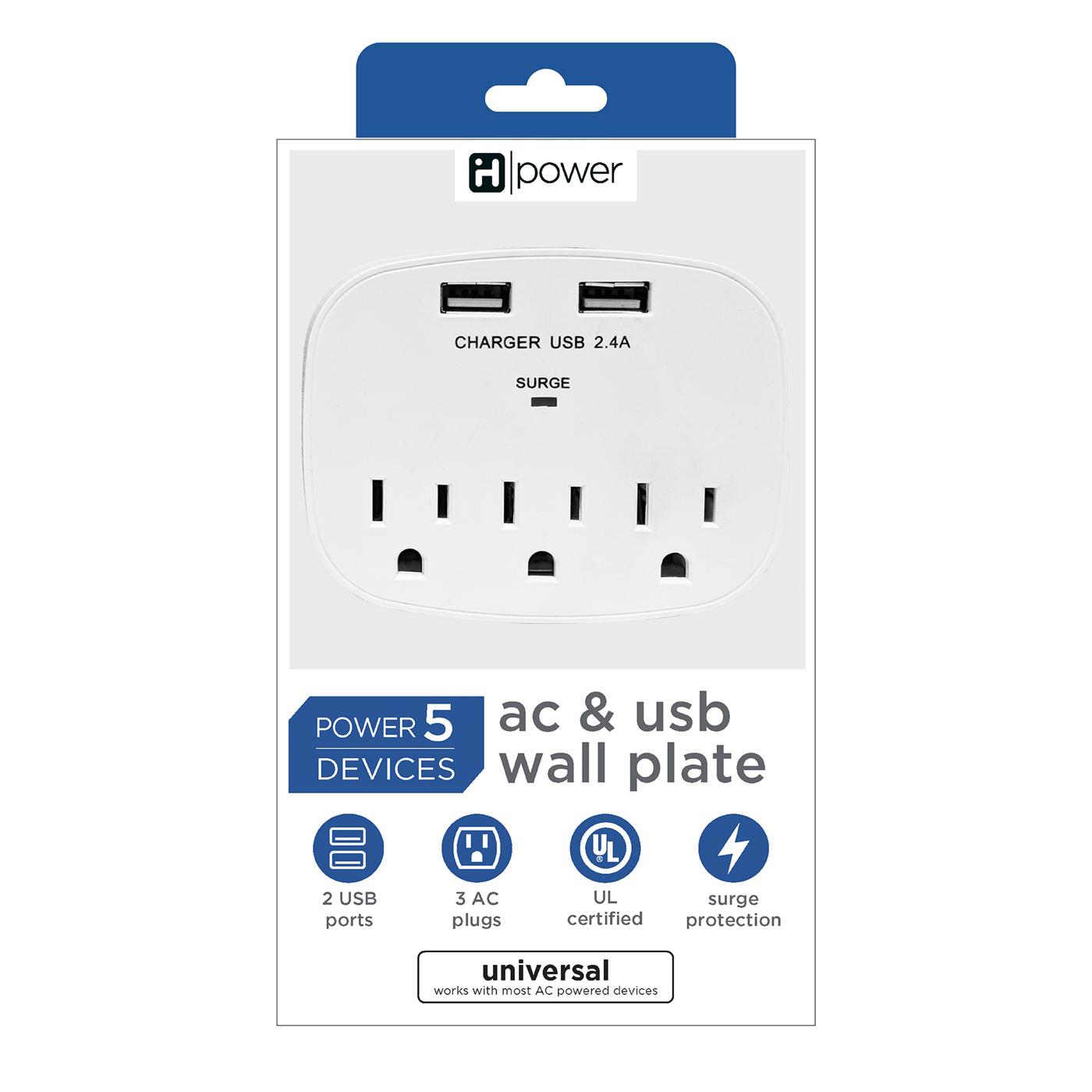 iHome AC & USB Wall Plate - White; image 1 of 2