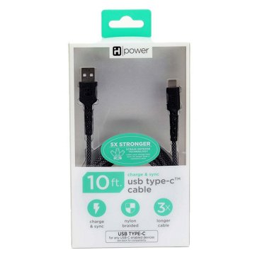 iHome USB-C to USB-A Charging Cable - Black, 10'