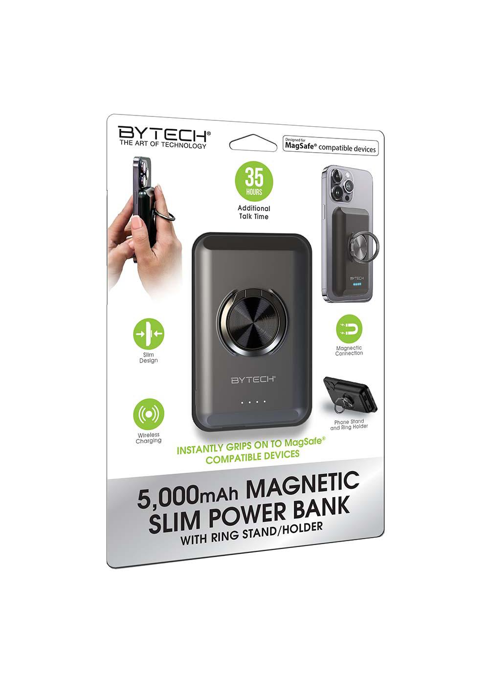 Bytech Magnetic Slim Power Bank with Ring Stand - Black; image 1 of 2
