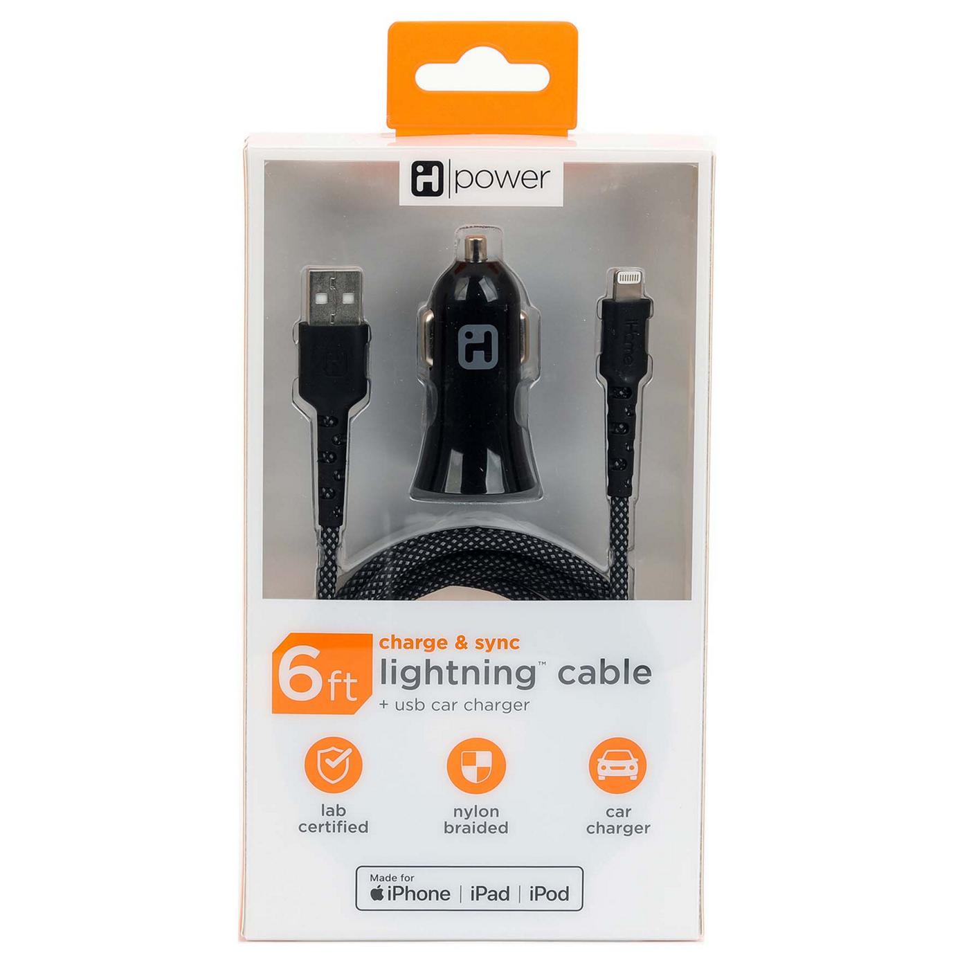 iHome Lightning Cable with Car Charger - Black; image 1 of 3