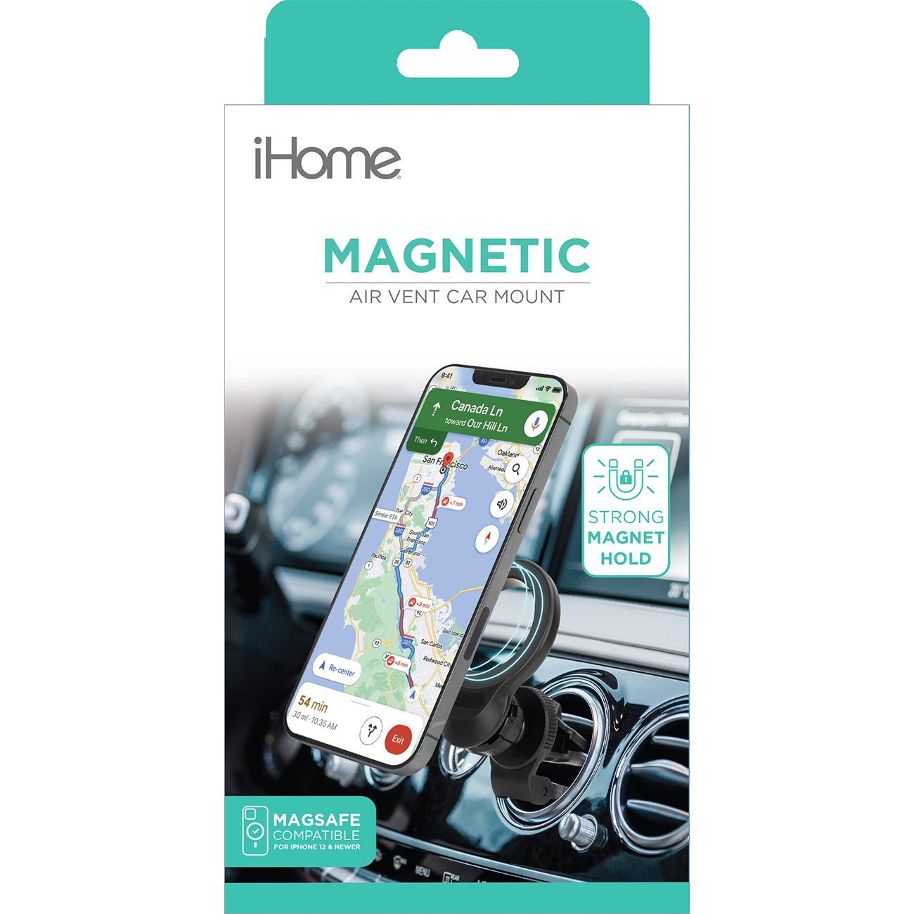 iHome Magnetic Air Vent Clip Car Mount Black