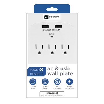iHome AC & USB Wall Plate - White