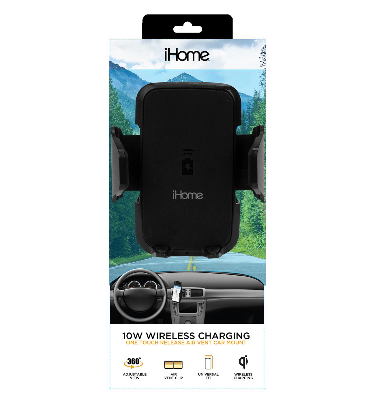 iHome Wireless Charging Car Vent Mount - Black; image 1 of 2