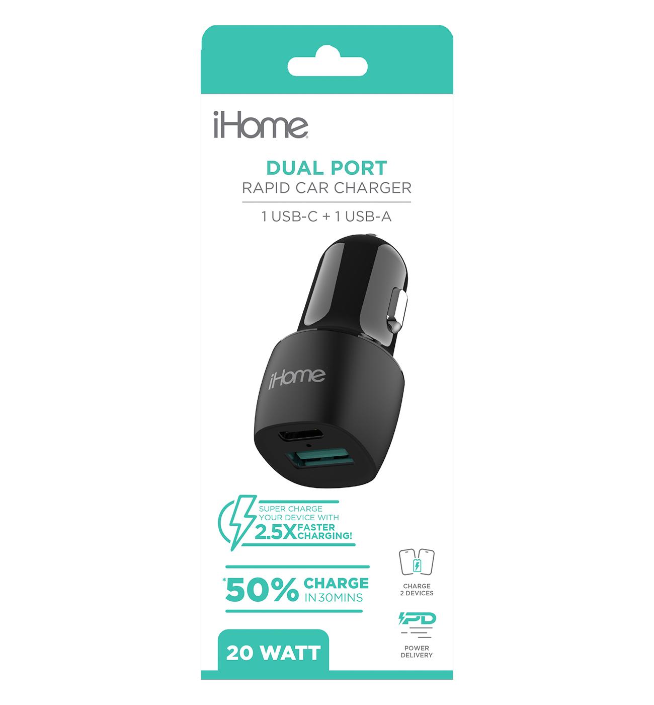 iHome Dual Port Rapid Car Charger - Black; image 1 of 2