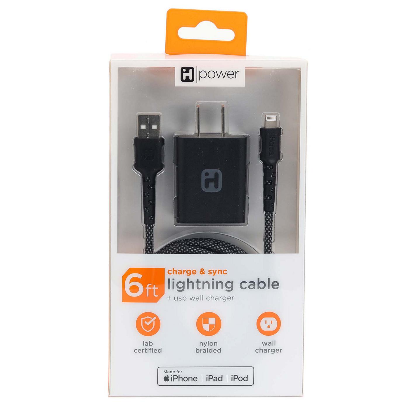 iHome Lightning to USB-A Cable with Wall Charger - Black; image 1 of 3