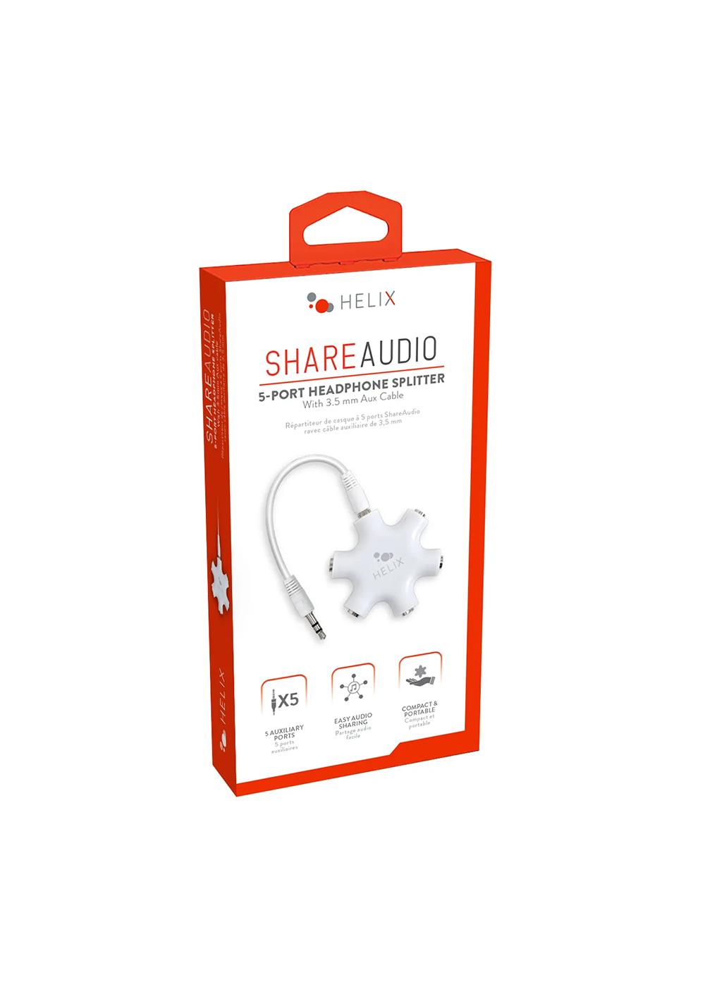 Helix Share Audio 5-Port Headphone Splitter - White; image 1 of 2