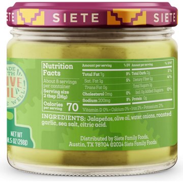 Siete Taqueria Style Cremosa Jalapenos & Roasted Garlic Salsa, 10.5 oz