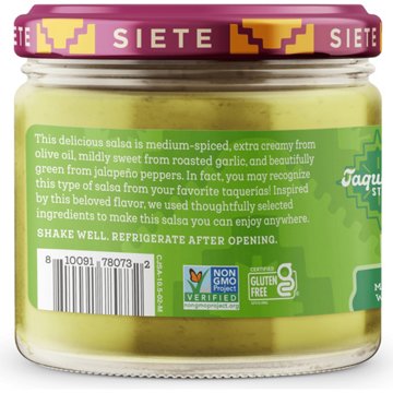 Siete Taqueria Style Cremosa Jalapenos & Roasted Garlic Salsa, 10.5 oz