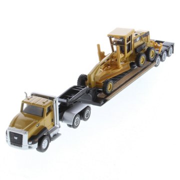 CAT 1/87 Semi Tractor with Lowboy Trailer & Diecast Machines