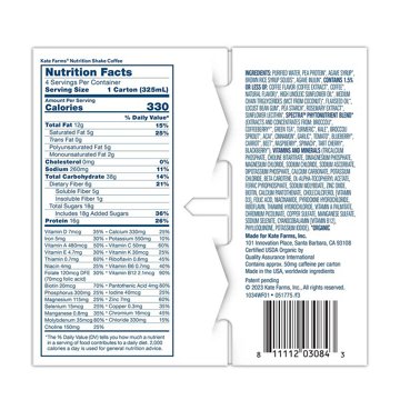 Kate Farms 16g Protein Nutrition Shakes 4 pk Bottles - Coffee