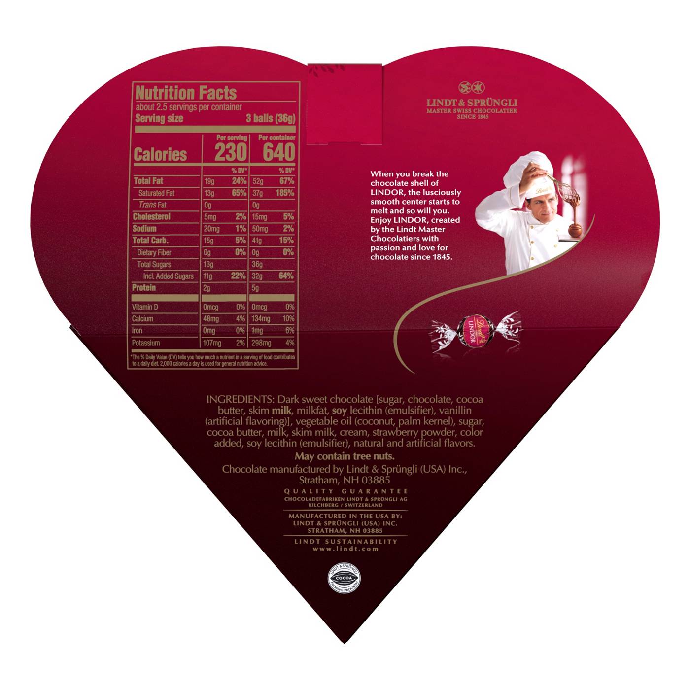 Lindt Lindor Strawberry Dark Chocolate Truffles Valentine's Heart Gift