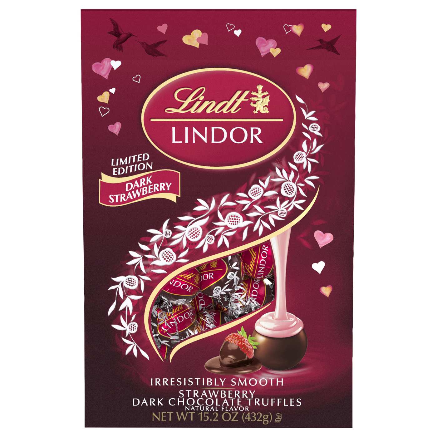 Lindt Lindor Strawberry Dark Chocolate Truffles Valentine's Candy; image 1 of 3