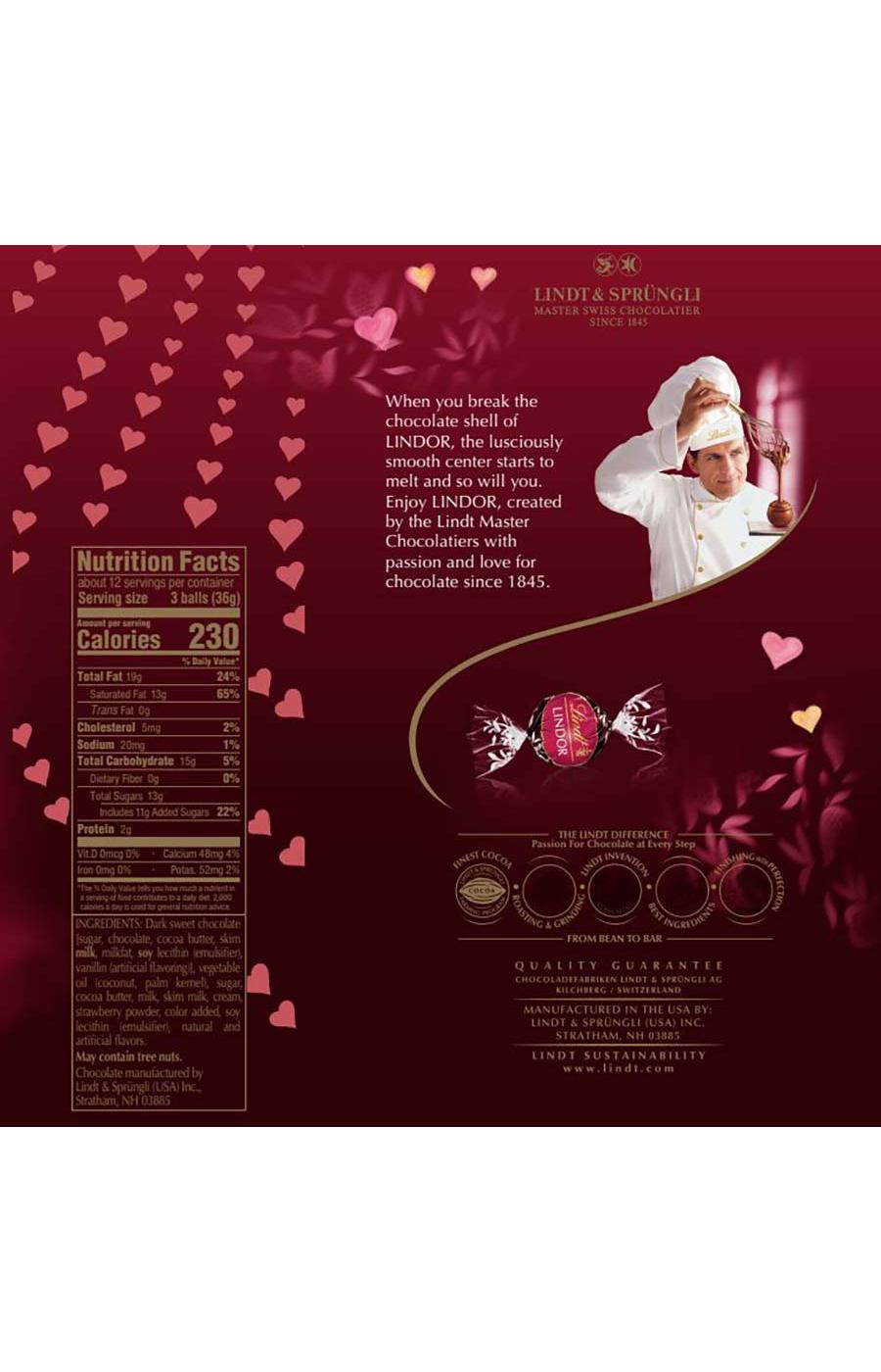 Lindt Lindor Strawberry Dark Chocolate Truffles Valentine's Candy; image 3 of 3