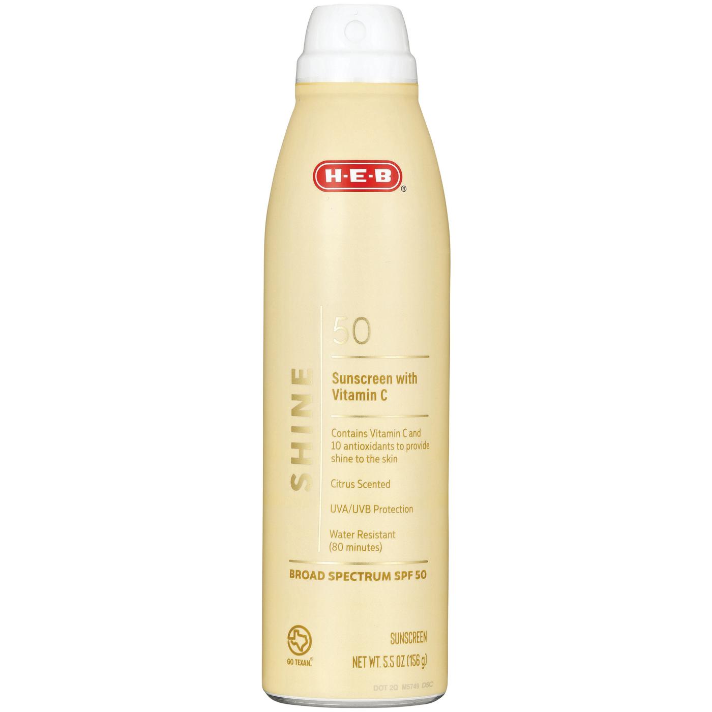 H-E-B Shine Oxybenzone Free Sunscreen Spray – SPF 50; image 1 of 2
