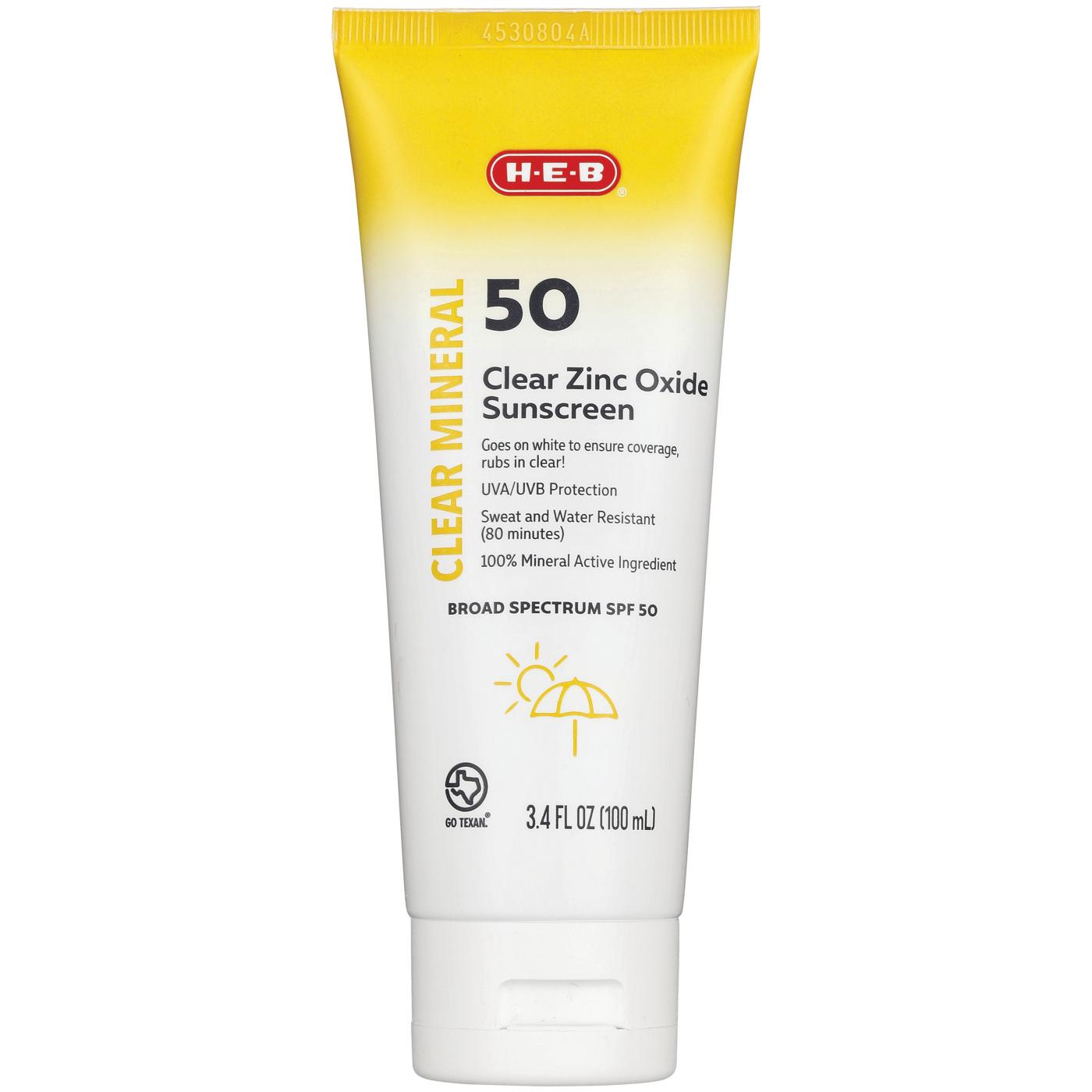 H-E-B Clear Zinc Oxide Mineral Sunscreen Lotion - SPF 50; image 1 of 2