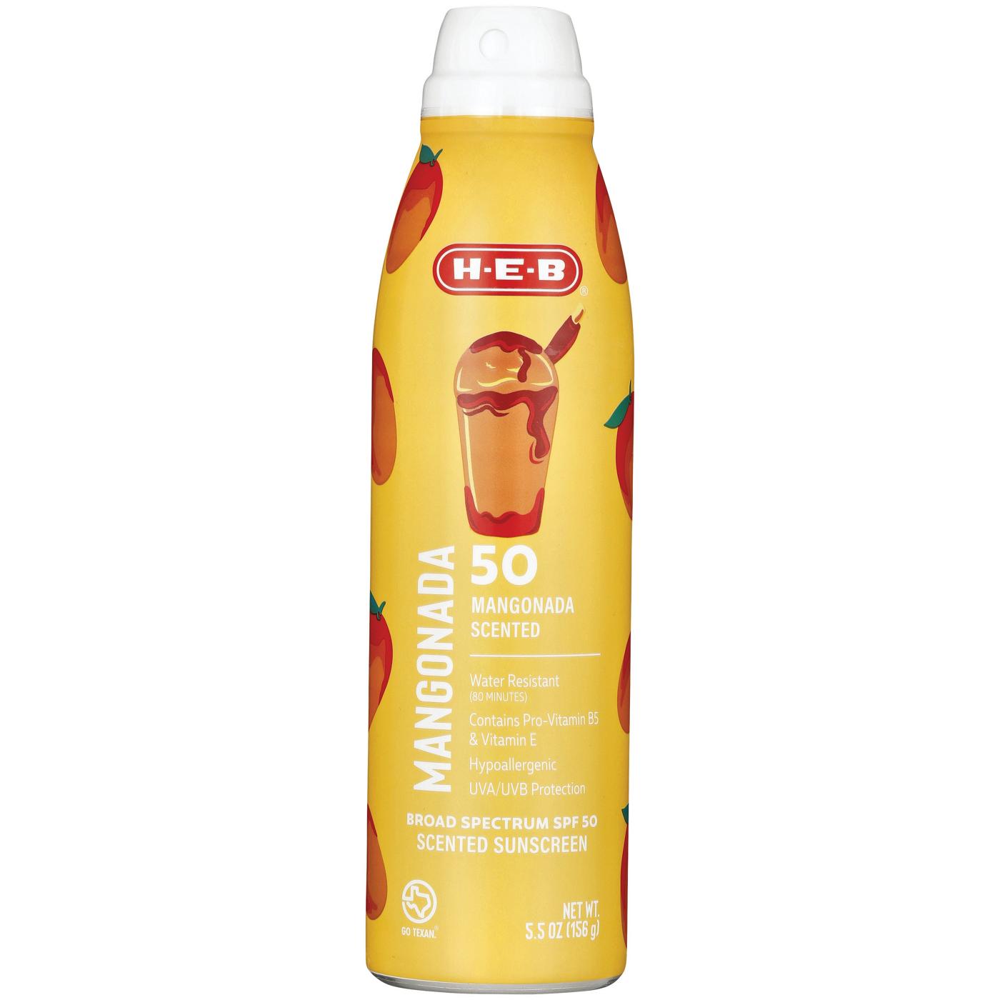 H-E-B Oxybenzone Free Mangonada Sunscreen Spray – SPF 50; image 1 of 2