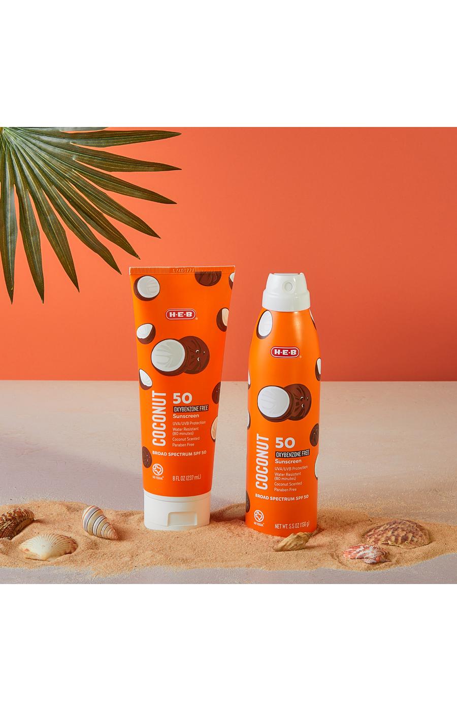 H-E-B Oxybenzone Free Coconut Sunscreen Spray – SPF 50; image 3 of 3