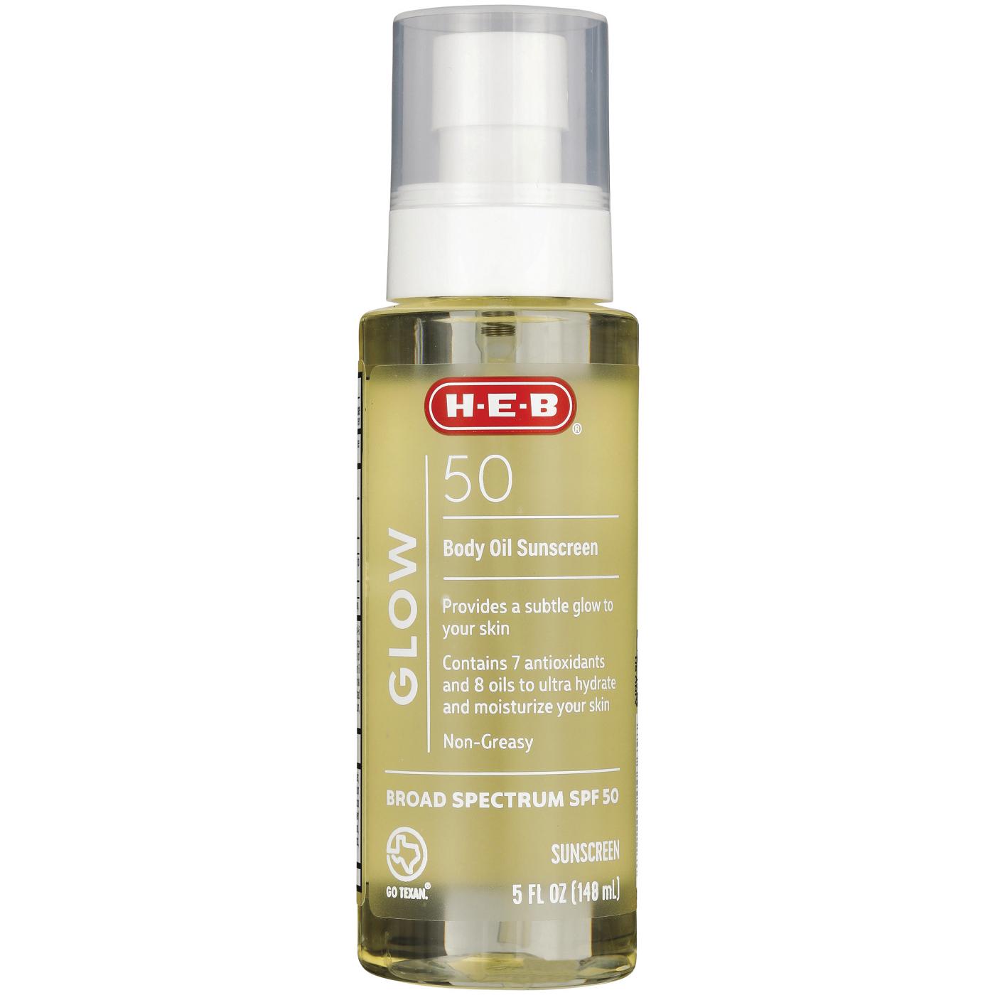 H-E-B H-E-B Glow Body Oil Oxybenzone Free Sunscreen - SPF 50; image 1 of 2