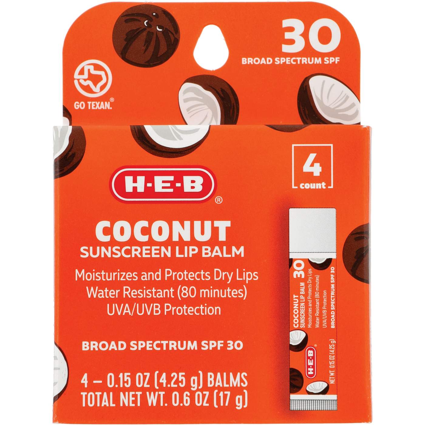 H-E-B Coconut Sunscreen Lip Balm - SPF 30; image 1 of 2