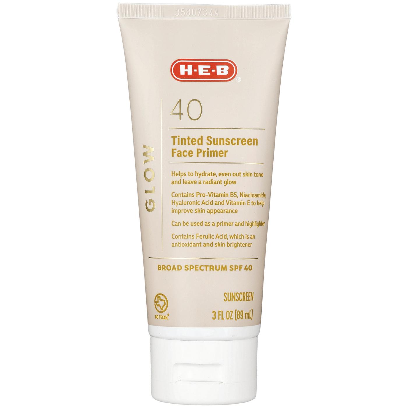 H-E-B Tinted Glow Face Primer Sunscreen Lotion – SPF 40; image 1 of 2