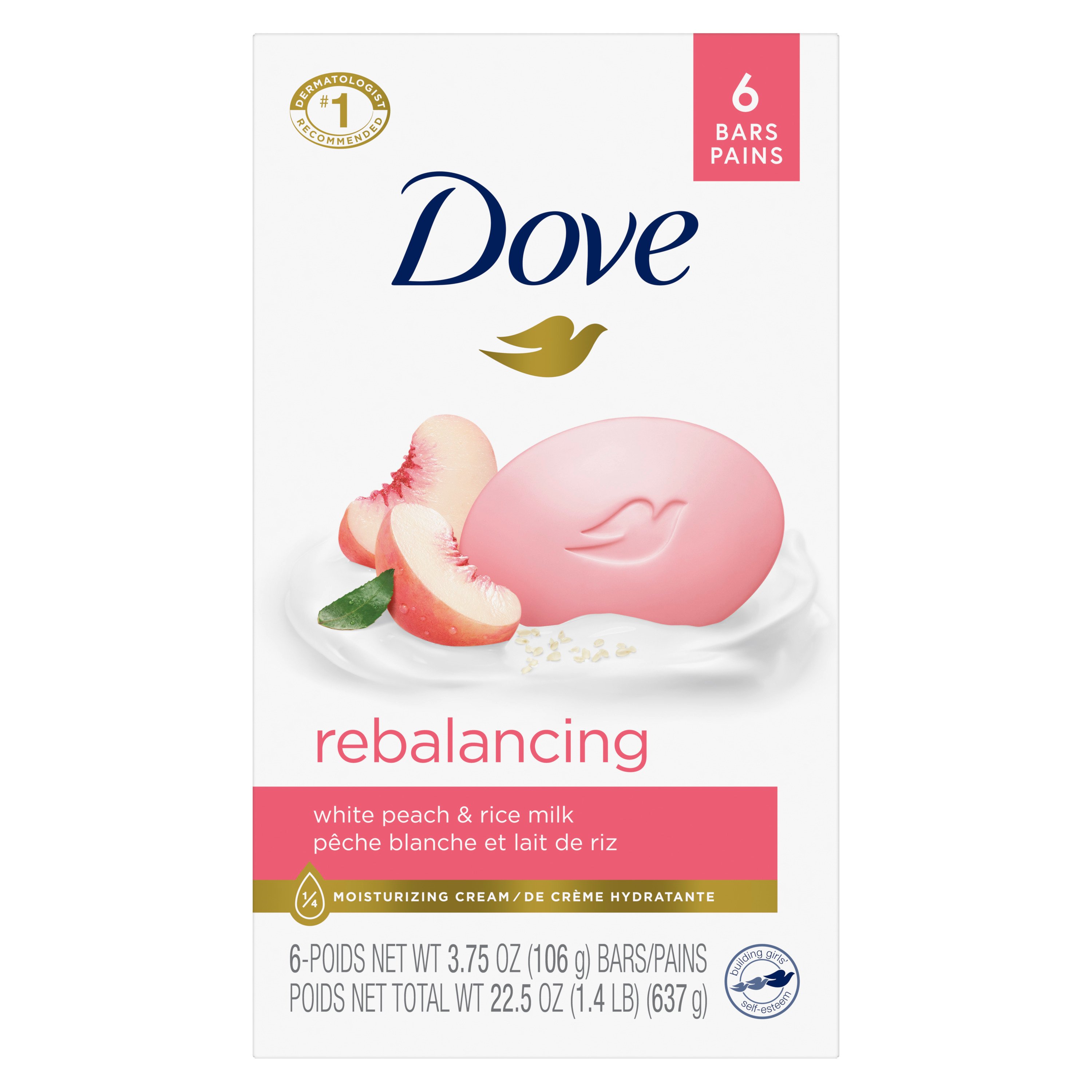 Dove Rebalancing Beauty Bar White Peach And Rice Milk 6 Pk Shop Hand