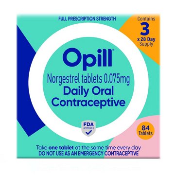 Opill Daily Oral Contraceptive Norgestrel Tablets - 0.075 mg, 84 ct