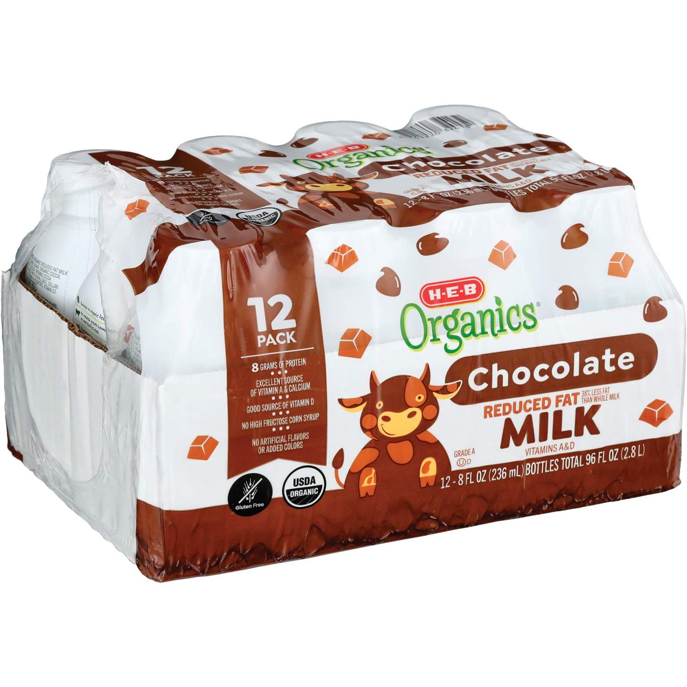 H-E-B Organics 2% Reduced Fat Chocolate Milk 12 pk Bottles; image 2 of 2