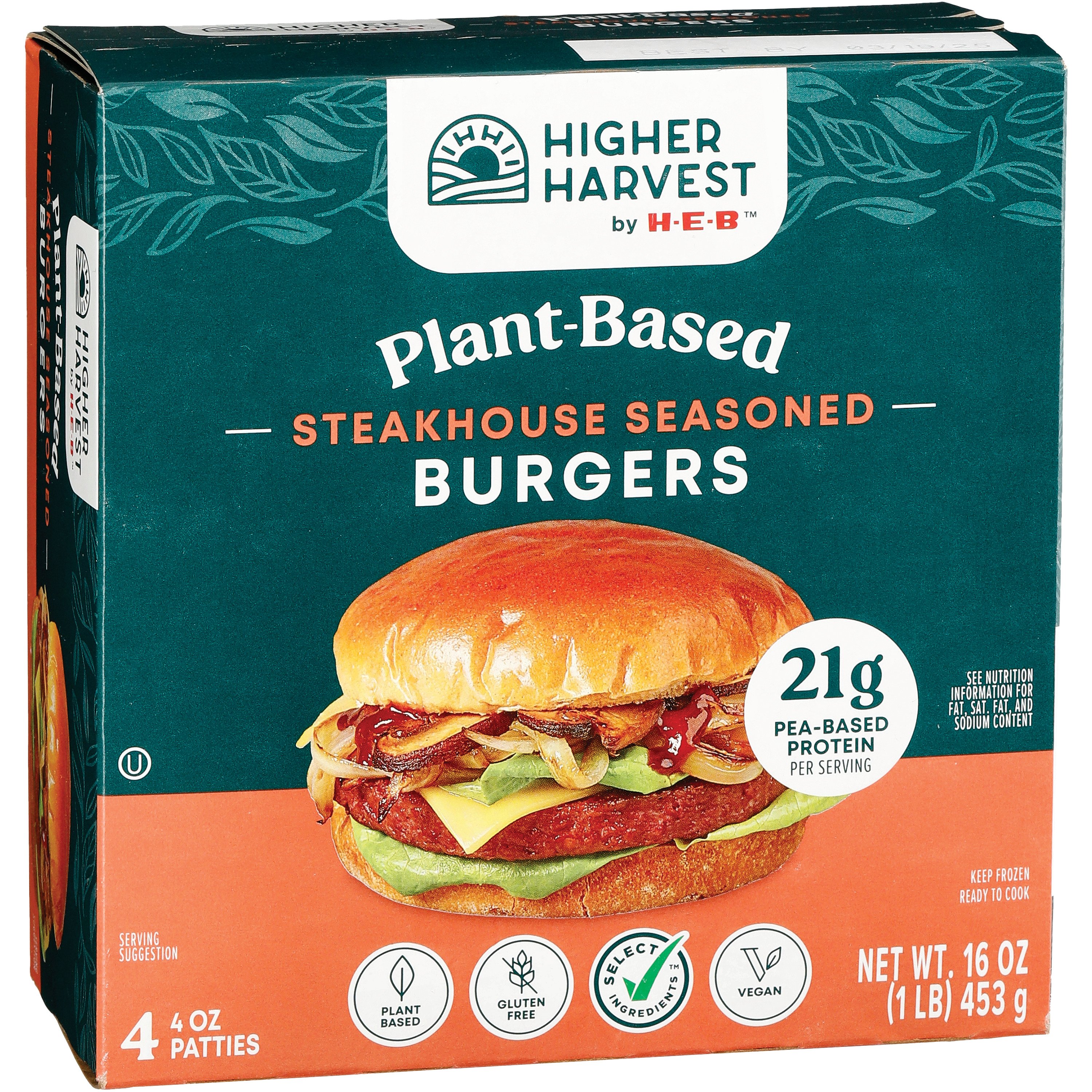 Higher Harvest by H-E-B Frozen Plant-Based Burger Patties – Steakhouse ...