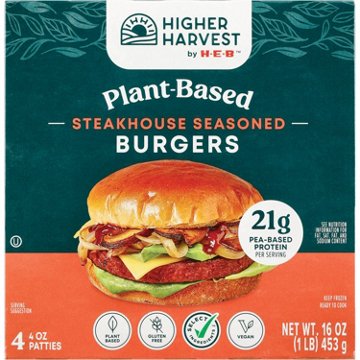 Higher Harvest by H-E-B Frozen Plant-Based Burger Patties – Steakhouse Seasoned, 4 ct