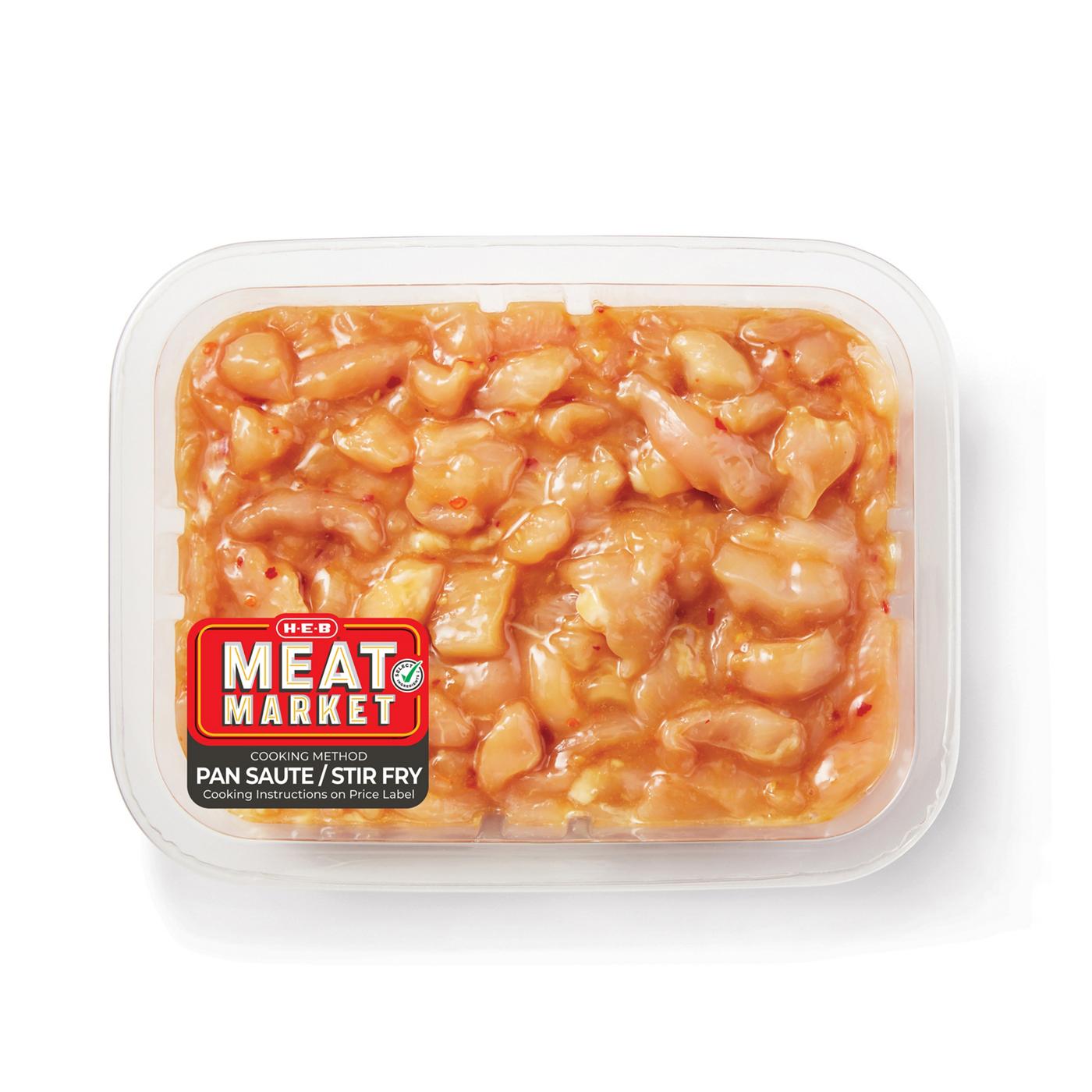 H-E-B Meat Market Marinated Diced Chicken - Ginger Teriyaki; image 1 of 3