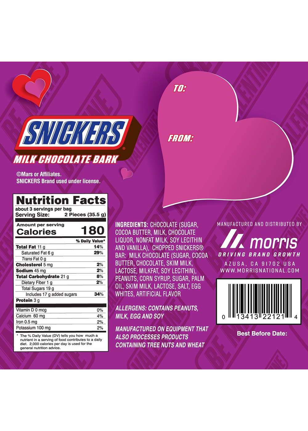 Snickers Milk Chocolate Bark Valentine's Heart Gift Box; image 2 of 2