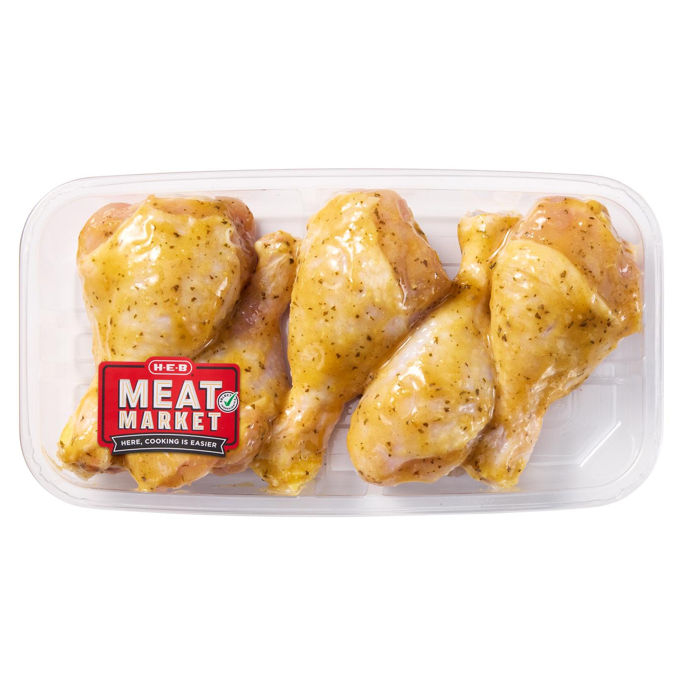 H-E-B Meat Market Marinated Chicken Drumsticks – Garlic Parmesan; image 1 of 2