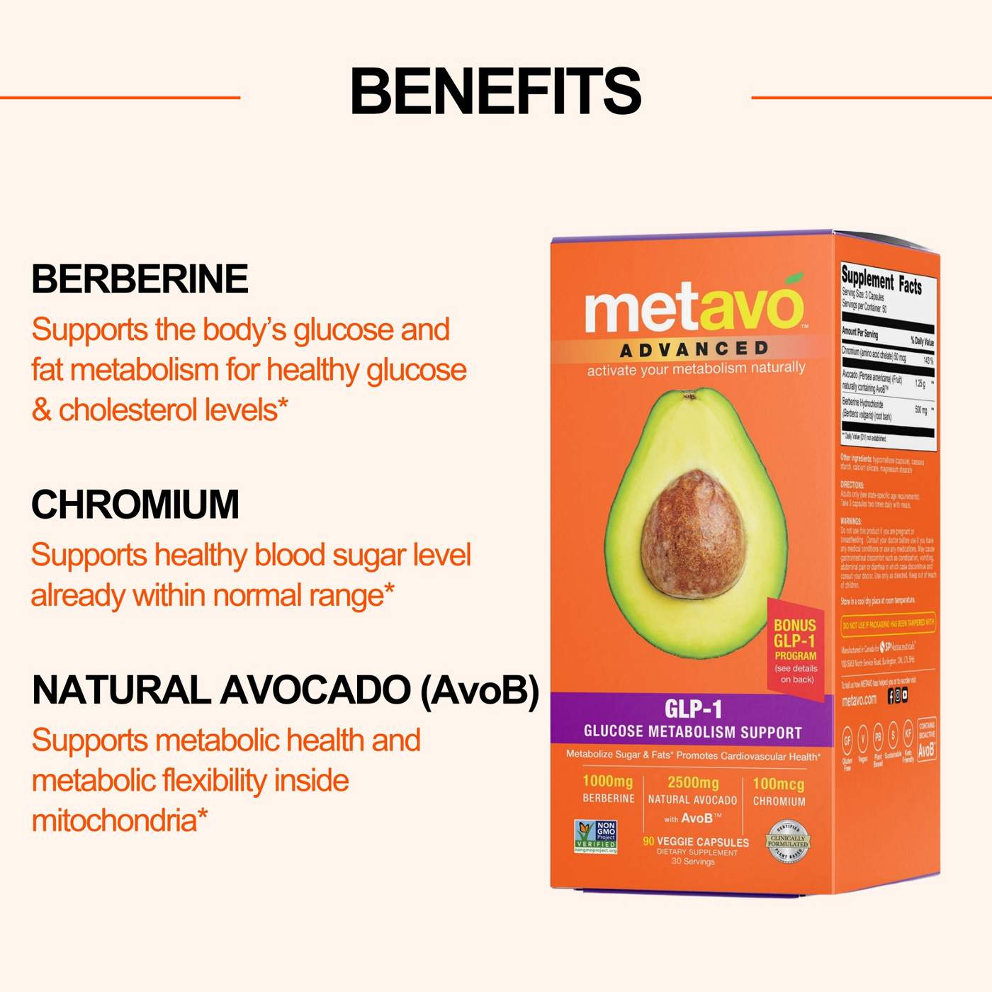 Metavo Advanced Glucose Metabolism Support Capsules; image 3 of 7