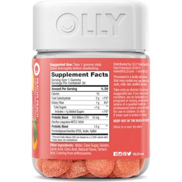 OLLY Probiotic & Prebiotic 500 Million CFU Digestive Fiber Gummies - Peach