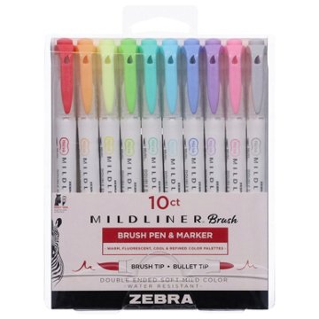 Zebra Mildliner Brush Pen & Marker Set - Assorted Ink, 10 pk