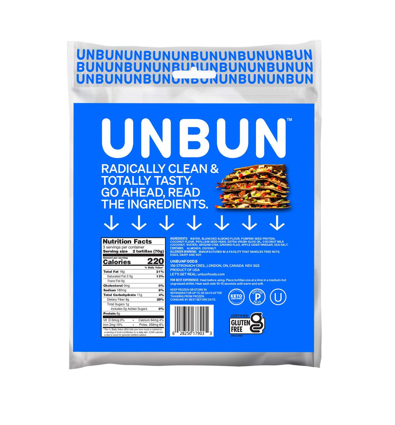 Unbun Grain Free Radically Honest Tortillas; image 2 of 2