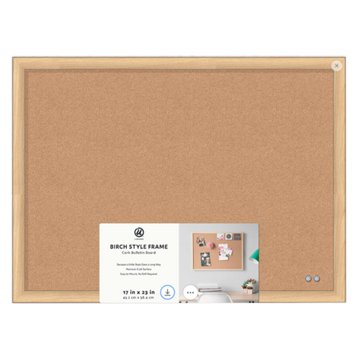 U Brands Birch Style Frame Cork Bulletin Board, 17" x 23"