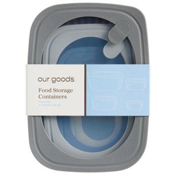 our goods Rectangle Food Containers Set - Blue, 4 pk