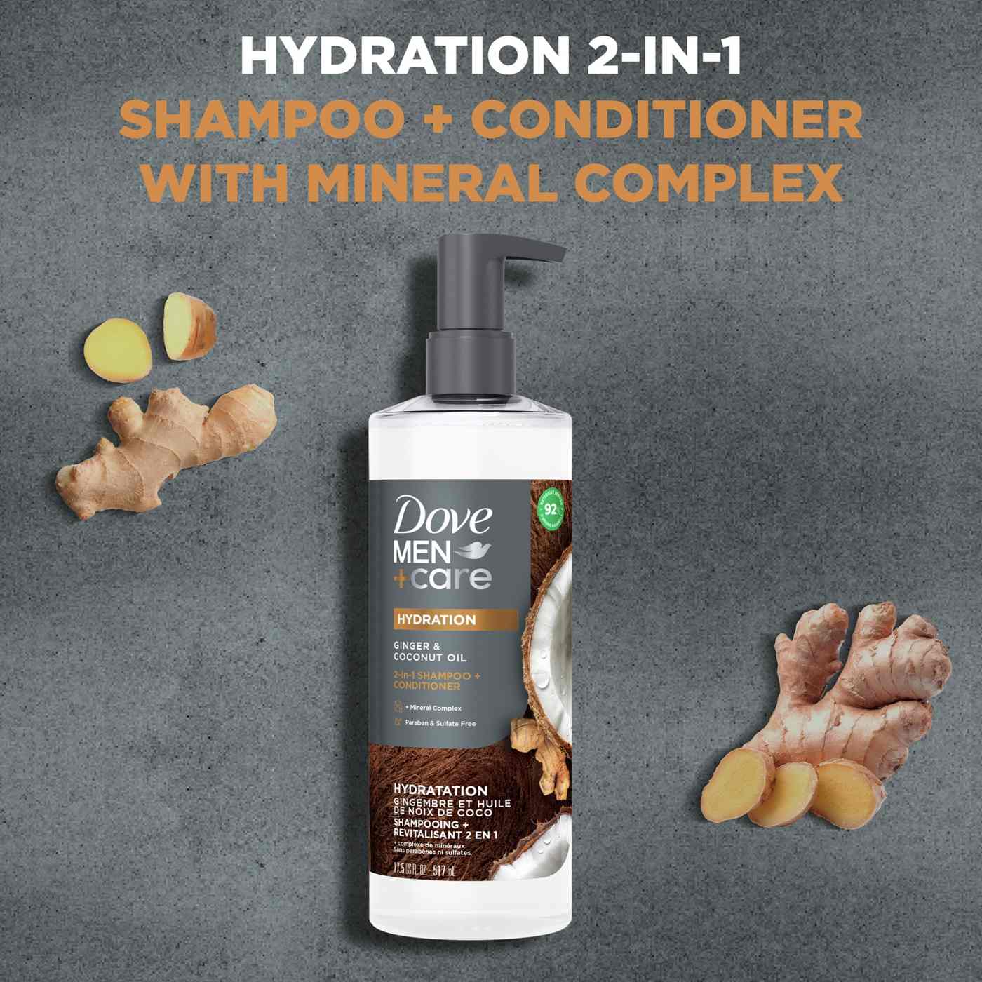 Dove Men+Care Hydration 2 In 1 Shampoo + Conditioner - Ginger & Coconut Oil; image 3 of 3