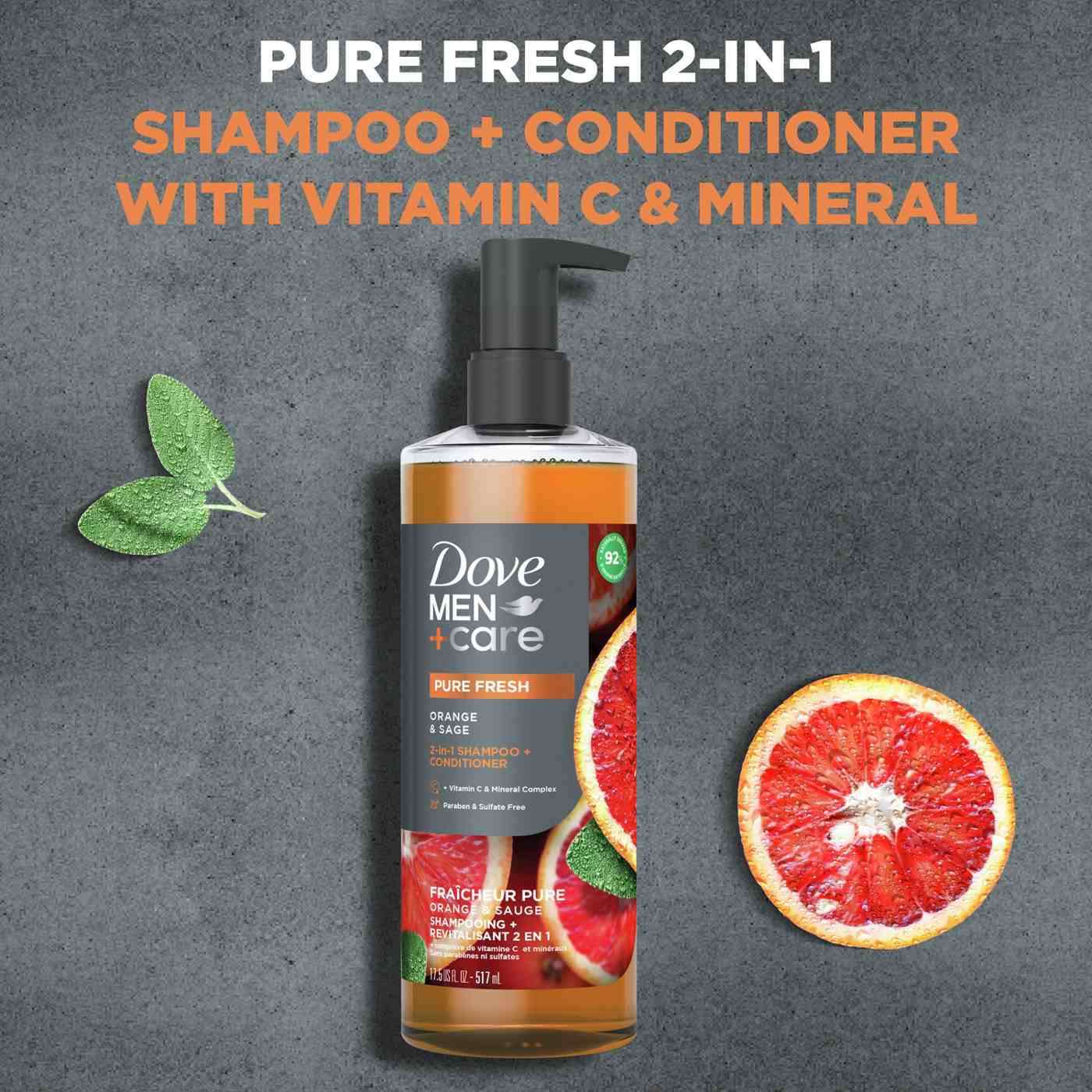 Dove Men+Care Pure Fresh 2 in 1 Shampoo + Conditioner - Orange & Sage; image 2 of 5