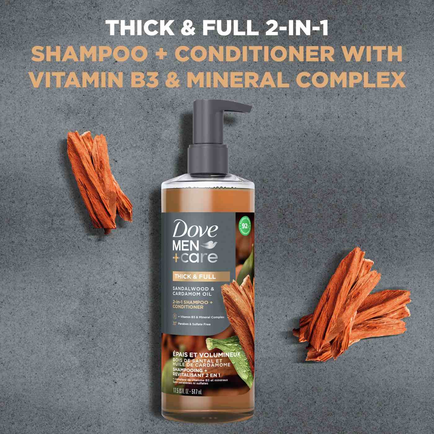 Dove Men+Care Thick & Full 2 in 1 Shampoo + Conditioner - Sandalwood & Cardamom Oil; image 3 of 5