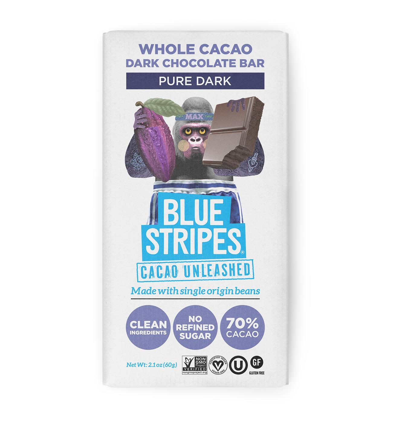 Blue Stripes Whole Cacao Dark Chocolate Bar - Pure Dark; image 1 of 2