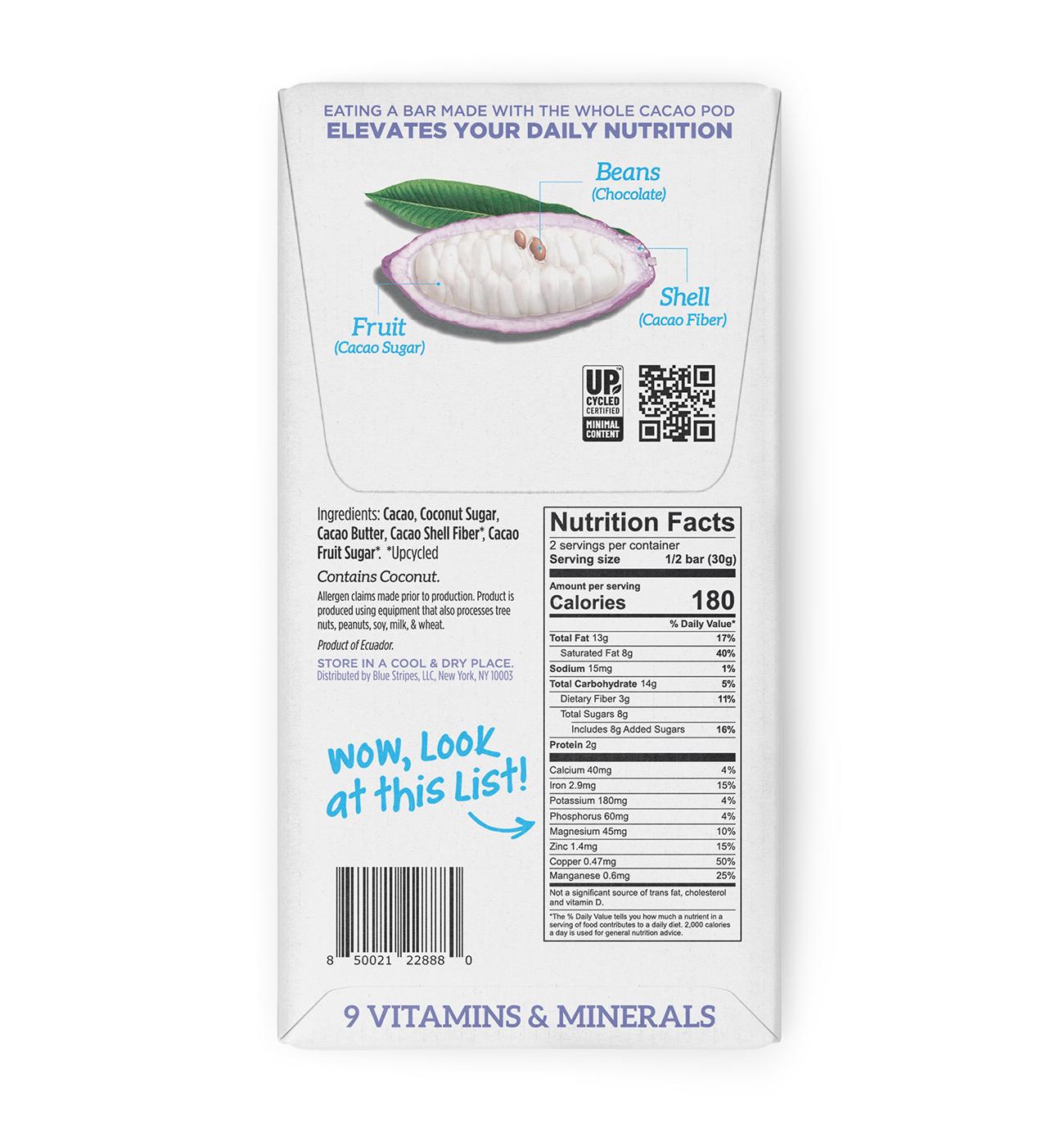 Blue Stripes Whole Cacao Dark Chocolate Bar - Pure Dark; image 2 of 2