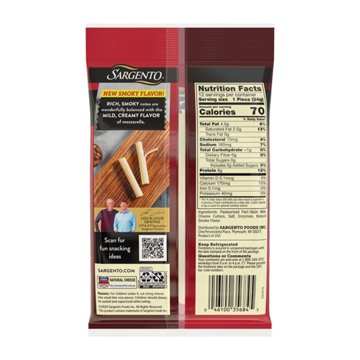 SARGENTO Smokehouse Low Moisture Part-Skim Mozzarella String Cheese, 12 ct