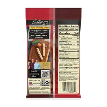 SARGENTO Fiesta Pepper Low Moisture Part-Skim Mozzarella String Cheese, 12 ct