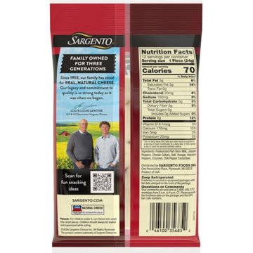 Sargento Fiesta Pepper Low Moisture Part-Skim Mozzarella String Cheese, 12 ct
