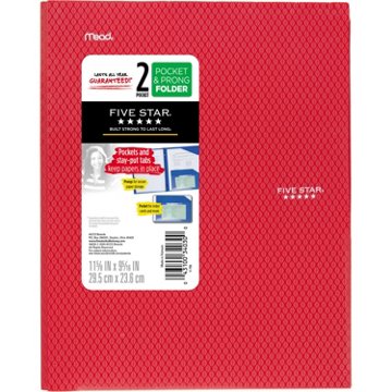 Five Star Stay Put Pocket & Prong Folder - Red