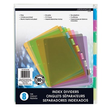 Merangue Poly Index Divider Tabs, 8 ct